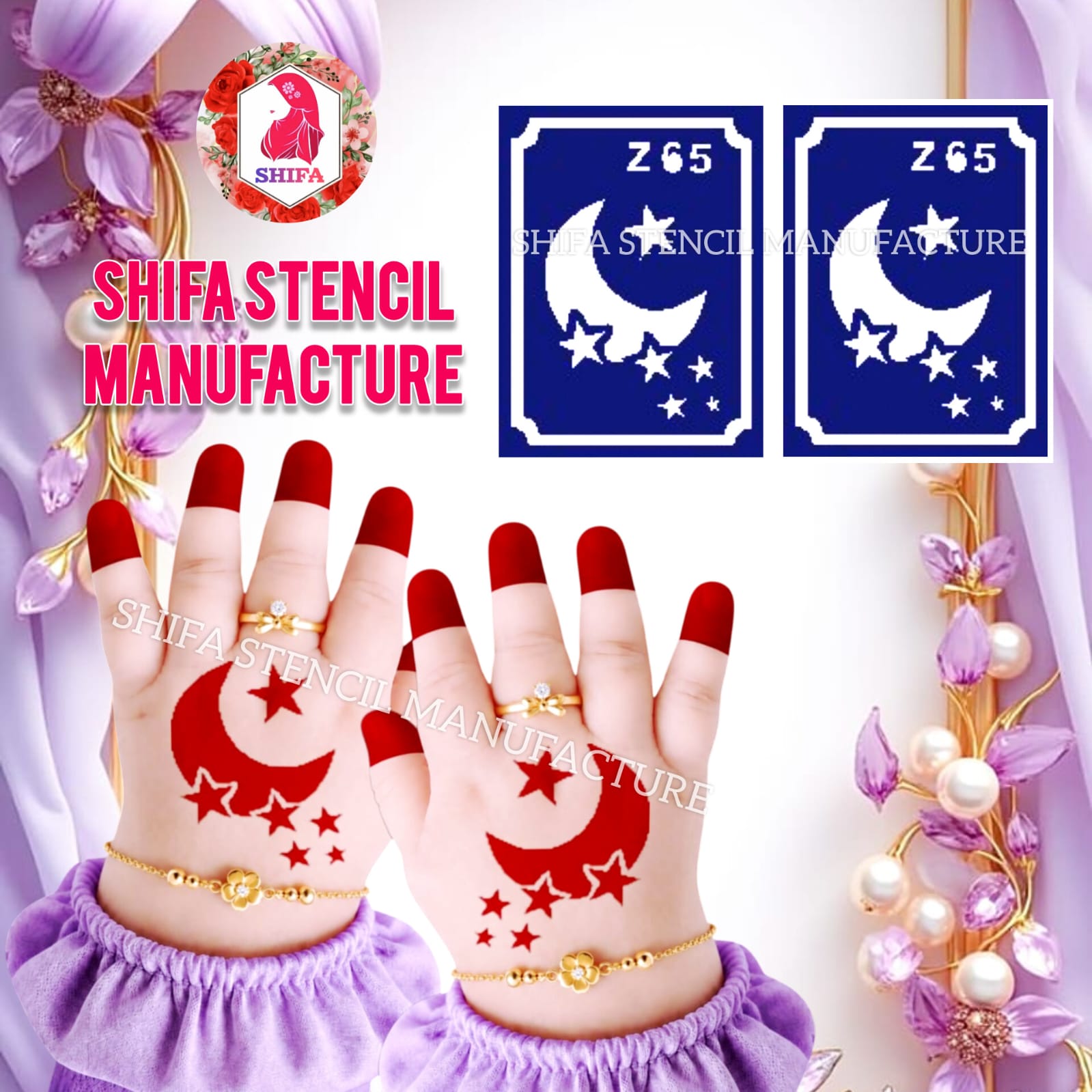 Z 65 Star Shower Crescent - Sticker Overview - Shifa Stencil Manufacturer
